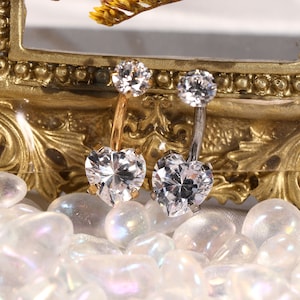 Belly Button 14G Prong Set Double Sparkle Gem G23 Titanium Navel Piercing Ring