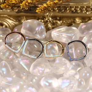 316L Surgical Steel Hinged Segment Hoop Ring Drop Shape Opal Nose Earring Hoop