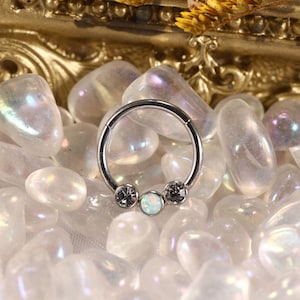 316L Surgical Steel Opal CZ Hinged Segment Hoop Ring Nose Earring Hoop