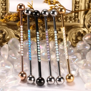 316L Surgical Steel Opal Industrial Rod Industrial Piercing Jewelry 14G-38mm Industrial Barbell Cartilage Earrings Body Piercing Jewelry