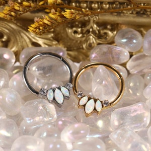 16G Articulated Diaphragm Clicker Opal Ring Nose-Ring Surgical-Steel Daith Earring Conch Daith Rook Tragus