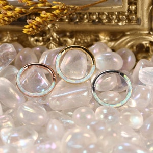 316L Stainless Steel White OPAL Diaphragm Piercing Diaphragm Clicker Ring Hinged Nose Ring Daith Earrings Conch Piercing Jewelry