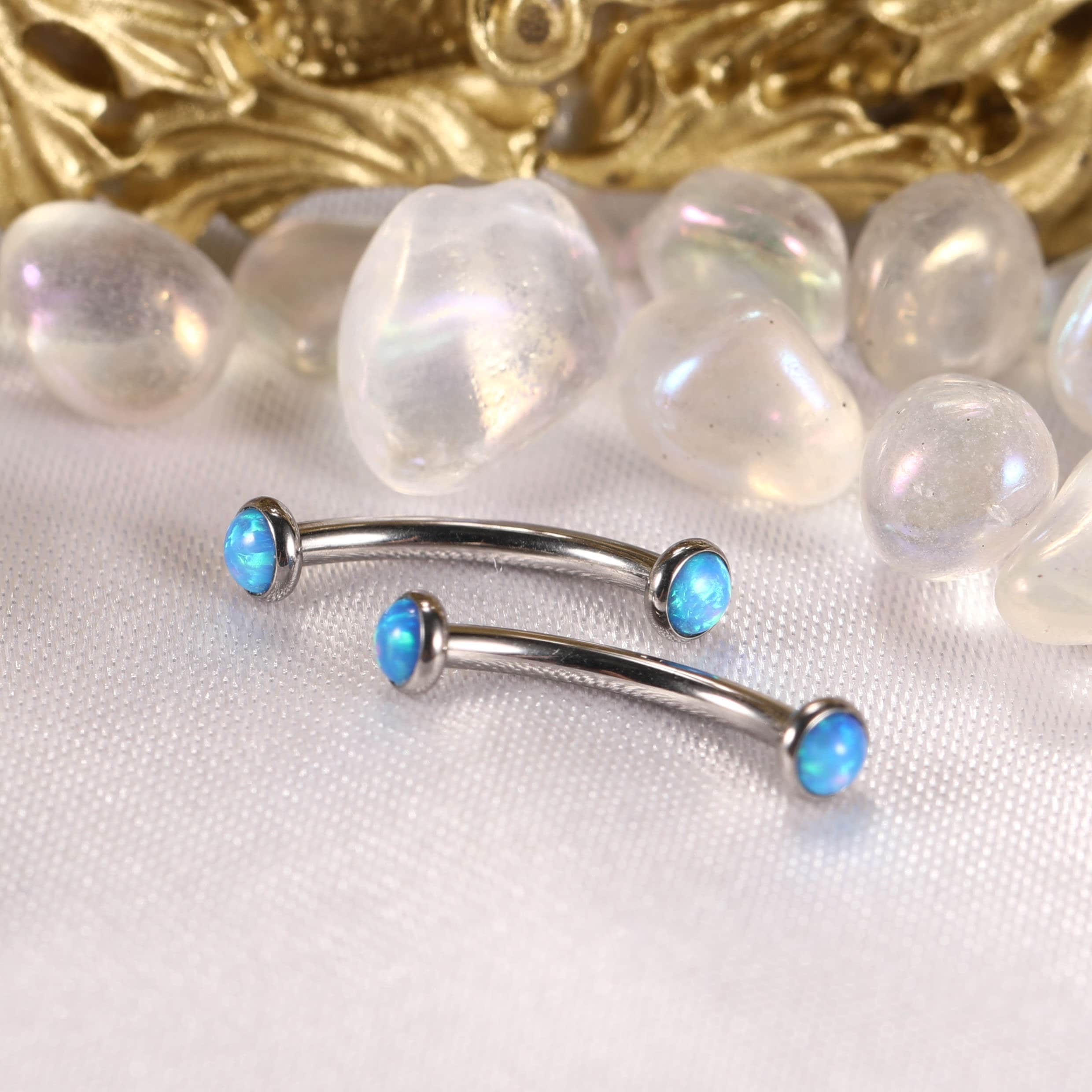 G23 Titanium Blue Flat Eyebrow Opal Piercing Jewelry Curved Barbell