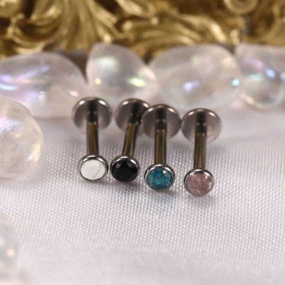 G23 titanium apatite/white turquoise/rhodolite/black onyx labret stud earrings 16G lip piercing piercing jewelry EARRING