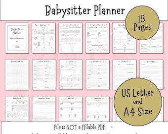 Babysitter Planner Printable, US Letter and A 4 size PDF, Nanny Binder Notes, Checklists and Family Info, Daily Log and Schedule Tracker