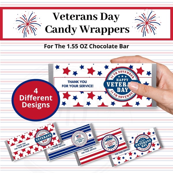 Veterans Day Candy Bar Wrappers, Military Appreciation, Patriotic Candy Labels, Navy, Army, Air Force, Veterans Day Gifts, Thank a Veteran