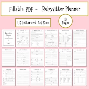 Babysitter Planner Printable, Fillable PDF Planner, Nanny Binder Notes, Checklist and Family Info, Daily Log and Schedule Tracker, US and A4