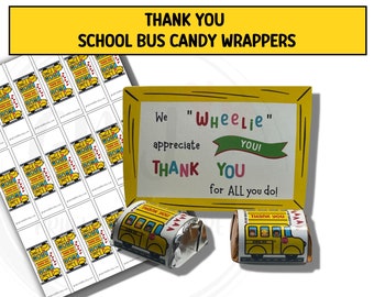 School Bus Thank you Candy Bar Wrap, End of The School Year, Bus Driver, Candy Bar Wrappers, Printable School Bus Candy Wrapper