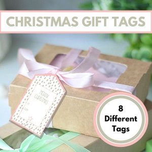 Etichette regalo di Natale stampabili, stile scandinavo, Natale verde e rosa, Natale svedese, cartellini per le vacanze, etichette regalo di buon Natale