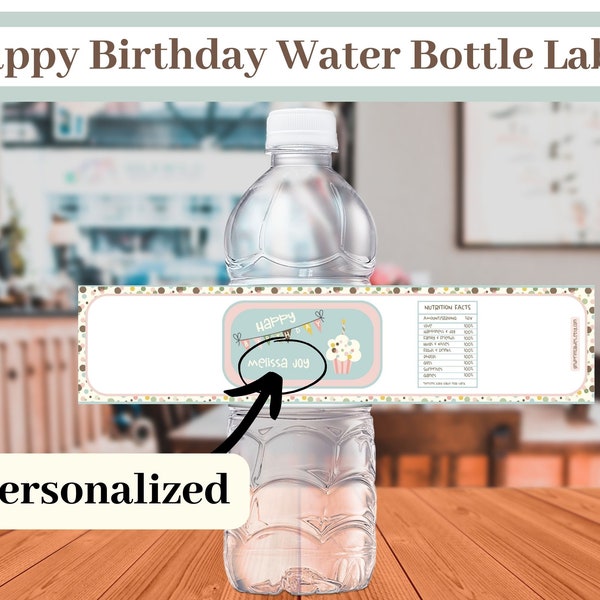 Happy Birthday Water Bottle Label, Water Bottle Wrapper, Birthday Favor, Printable Wrappers, PDF Files, Party Favor
