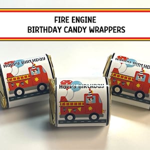 Personalisierte Feuerwehrauto Süßigkeiten Verpackungen, Feuerwehrauto Geburtstag Party Favors, Geburtstagsfeier Süßigkeitsetiketten, Feuerwehr Geburtstagsparty