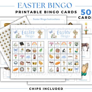 Cartões de Bingo de Páscoa Religiosos, Jogo de Bingo de Férias Divertido para Imprimir para Crianças e Adultos, Atividades Cristãs de Páscoa para Igreja e Festas