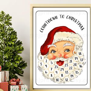 Weihnachts-Countdown-Adventskalender, Weihnachts-Countdown, Druckbare Weihnachtsaktivität, Kinder-Adventskalender, DIY-Sanktbart-Baumwollball-Handwerk