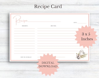 Christmas Recipe Card,  3 x 5 inches recipe card,  Winter Bird, Instant Download, Bridal Shower Recipe Insert.