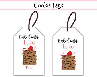 Cookie Tags, mit Liebe gebacken, druckbare Weihnachtsgeschenkanhänger, Valentinstag Cookie Tags, personalisierte Tag, Favor Cookie Tags, Cookie Geschenkanhänger