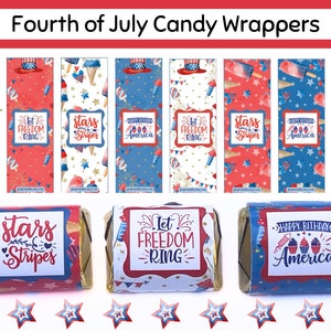 Fourth of July Candy Bar Wrapper, DIY Candy Bar Labels, Printable Fourth of July Party Favor, Family Reunion, Church Picnic, 4th of July