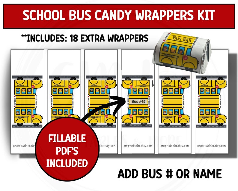 School Bus Candy Wrappers, Small Size Candy Labels, Fillable PDF ...