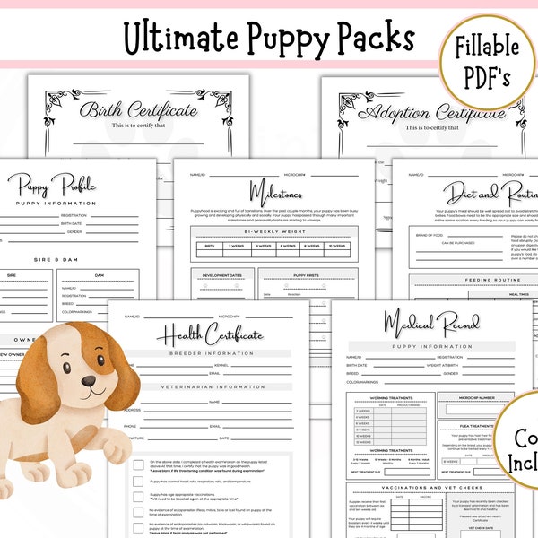 Fillable Breeder Puppy Pack, Puppy Medical Record, New Puppy forms, Dog Breeder Forms, Puppy Vaccination, Dog Vaccination, Fillable PDF