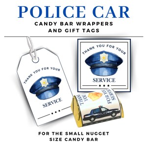 Police Officer Candy Wrapper & Gift Tag Bundle, Blue Line Printable Party Favor Set, Police Appreciation and Retirement PDF
