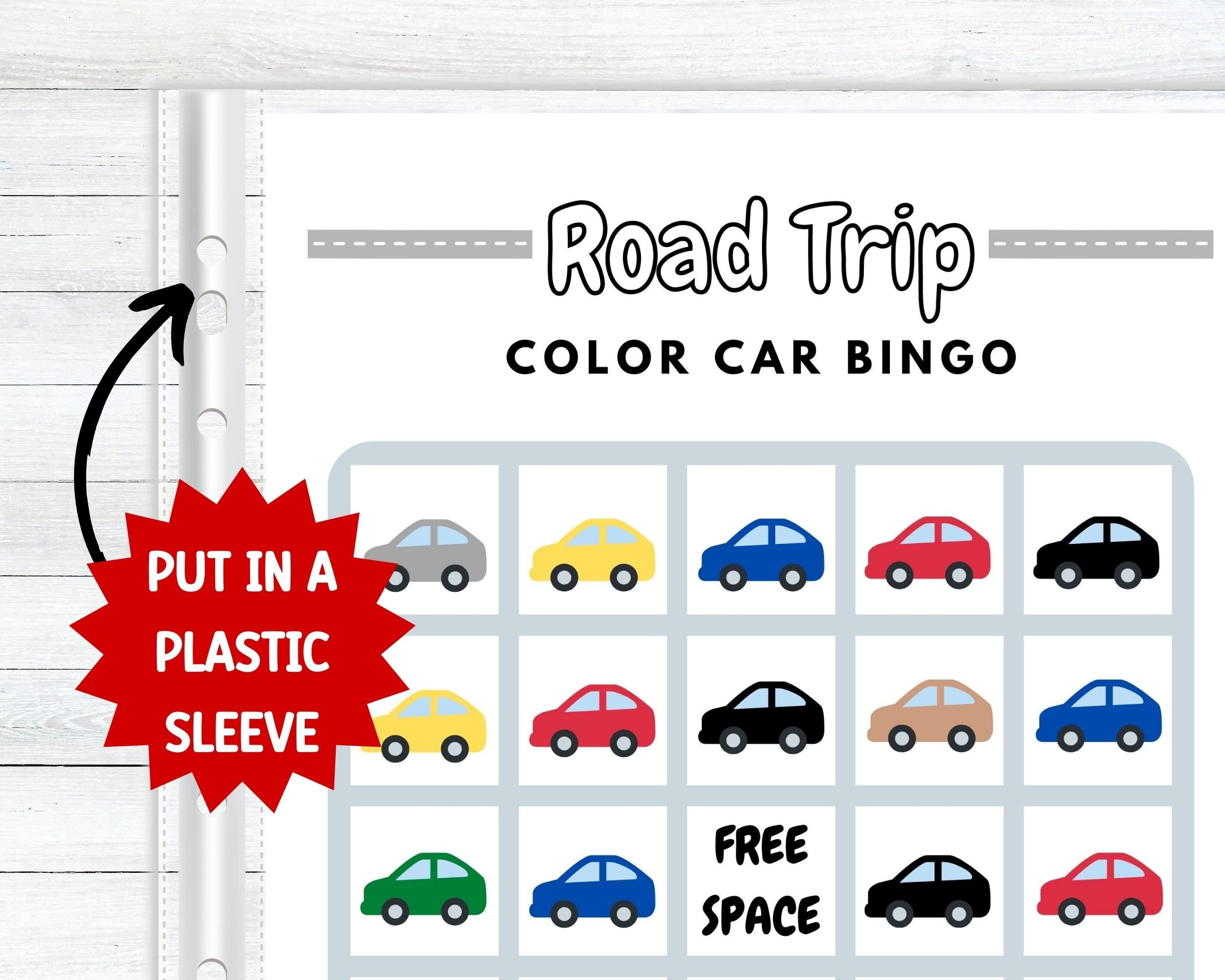 Road Trip Color Car Bingo Printable for Kids, Simple Road Trip Activity