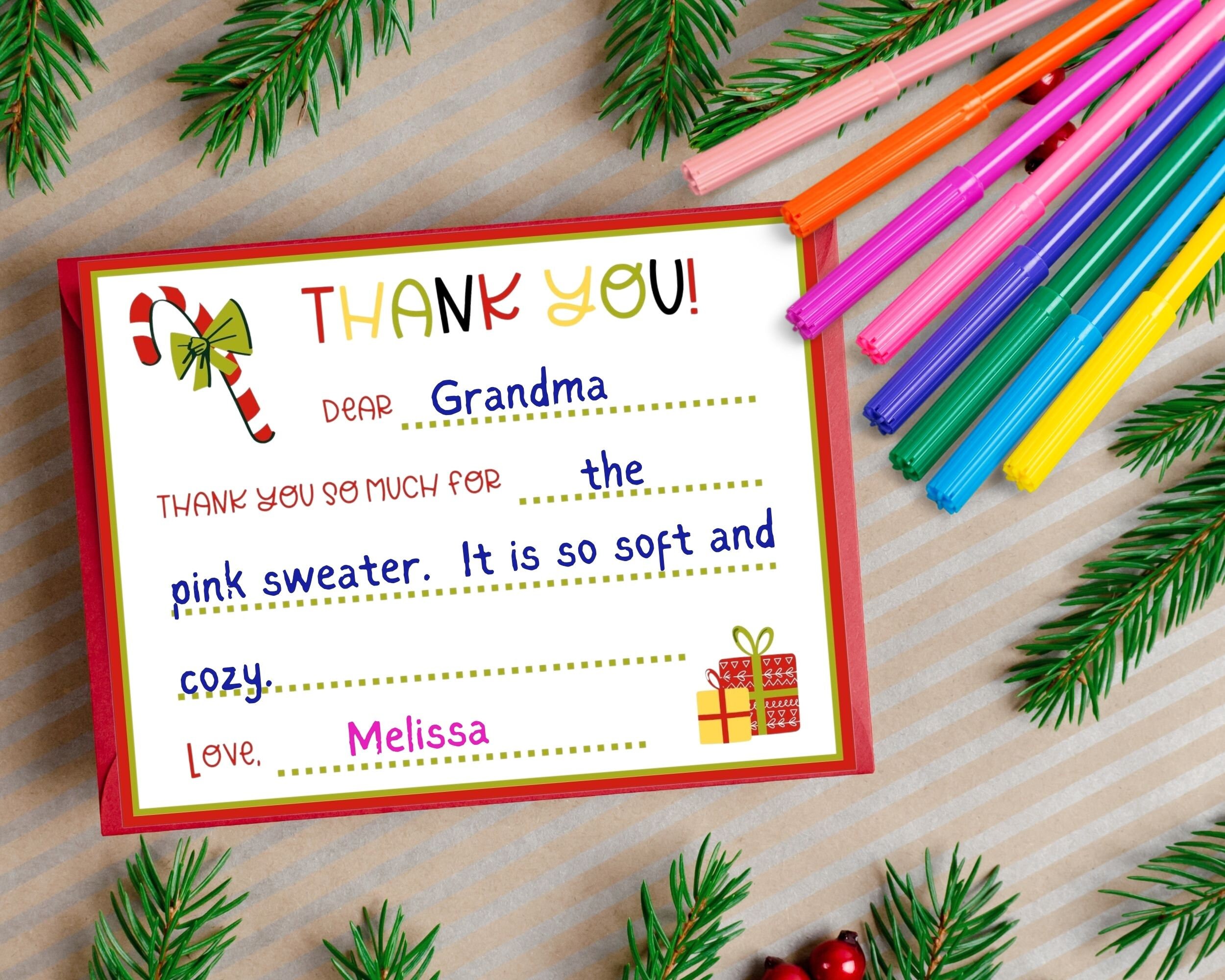 Kids Christmas Thank You Cards, Printable Fill in the Blank Christmas ...