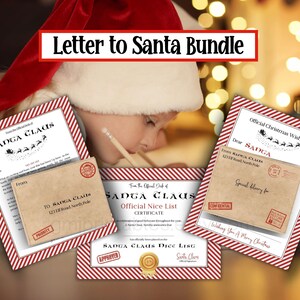 Briefe an Santa Bundle, personalisierter Brief von Santa, Schöne Liste Zertifikat, Wunschliste Brief an Santa, Umschläge von und zu Santa