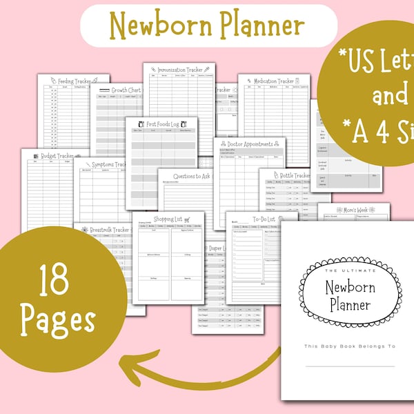 Newborn Infant Planner, Newborn Tracker, Baby Daily Log, New Baby Gift,  Baby Book, Baby Planner Bundle, Newborn Journal,  Baby Daily Log