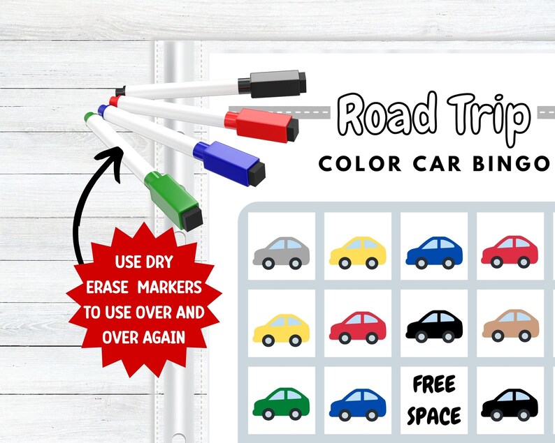 Road Trip Color Car Bingo Printable for Kids, Simple Road Trip Activity ...