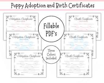 Dog Birth Certificate, Printable Adoption Certificate, Breeder Document, Fillable PDF, Breeder Birth Form, New Puppy Certificate, Paw Print