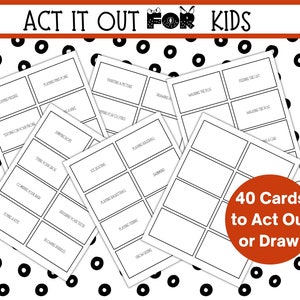 Afdrukbare kinderfeestjes, Act It Out for Kids, kaarten tekenen, schoolfeestspellen, verjaardagsfeestje, slaapfeestje, familiespel-avond