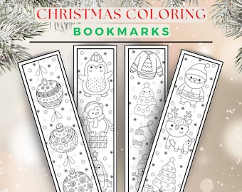 Christmas Coloring Bookmarks, Printable Holiday Bookmarks to Color, Unique Winter Crafts, Cute Digital Bookmark Gift for Bookworms and Kids