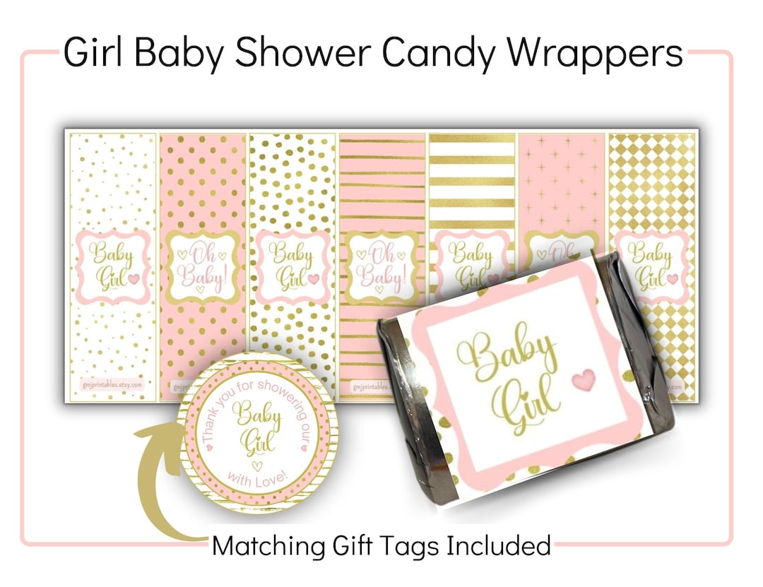 Sweet Pink and Gold Candy Wrappers for an Elegant Baby Shower, Complete ...