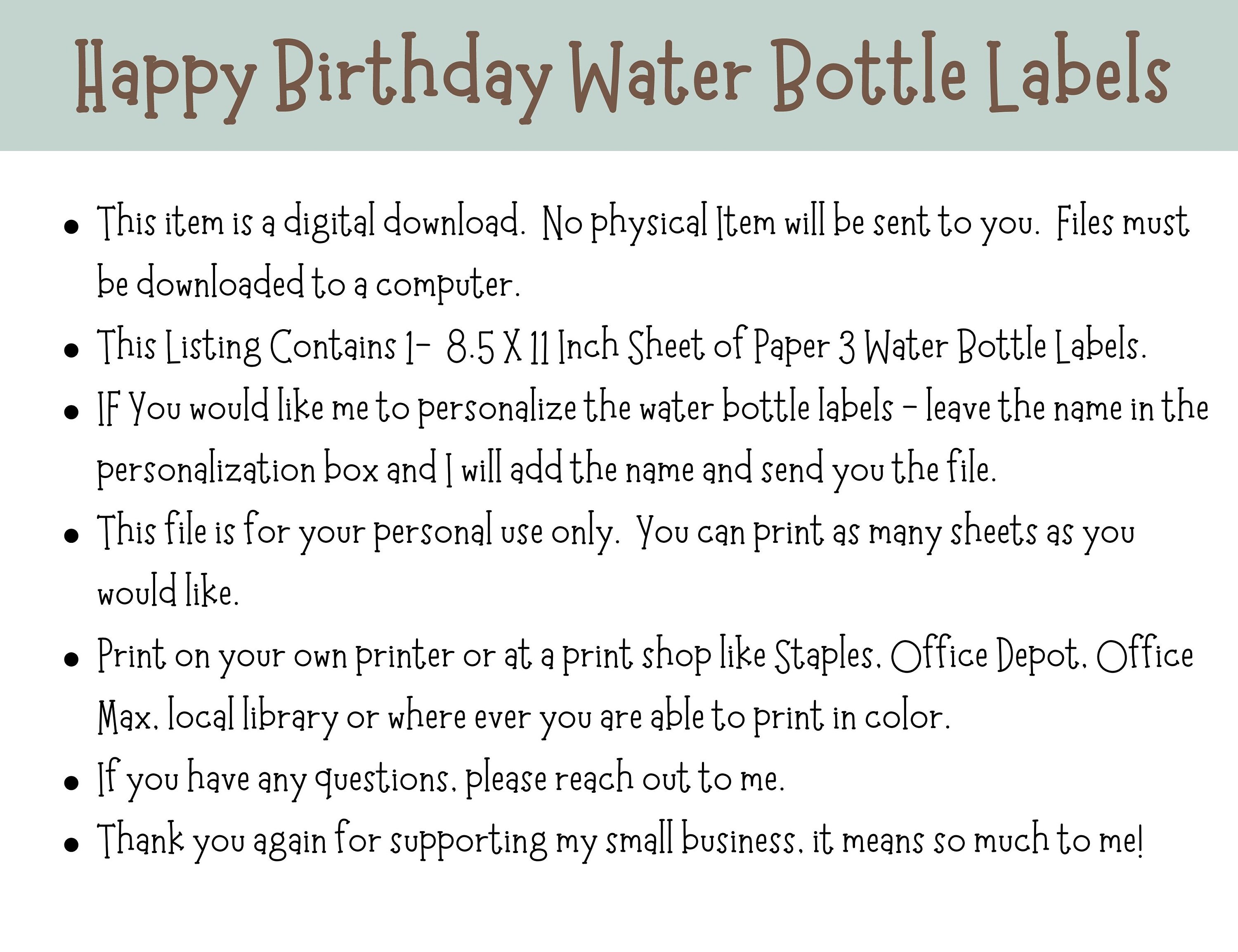 Happy Birthday Water Bottle Label Water Bottle Wrapper - Etsy