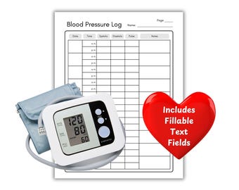Printable Medical History Blood Pressure Log, Daily Health Tracker, Hypertension Monitoring Chart, Fillable PDF, Heart Rate Monitor