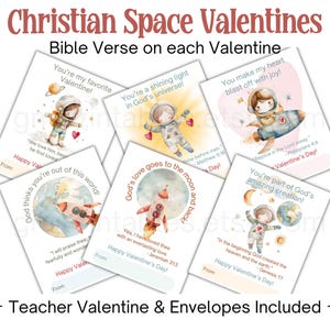 Espace chrétien Saint-Valentin pour enfants, jeu de cartes de versets bibliques à échanger en classe, enveloppes et cartes de professeur amusantes incluses
