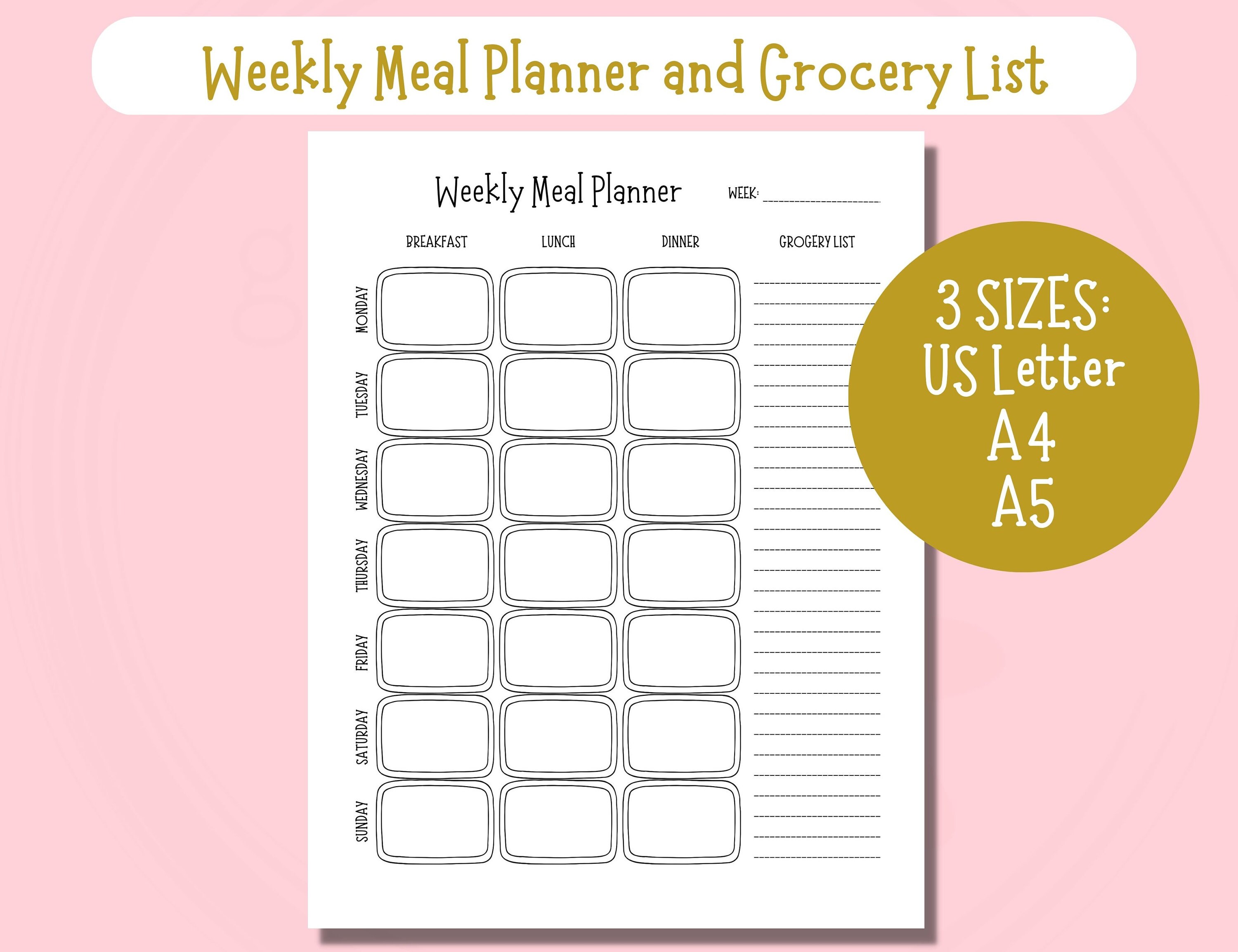 Weekly Meal Planner Printable Grocery List Meal Prep Etsy