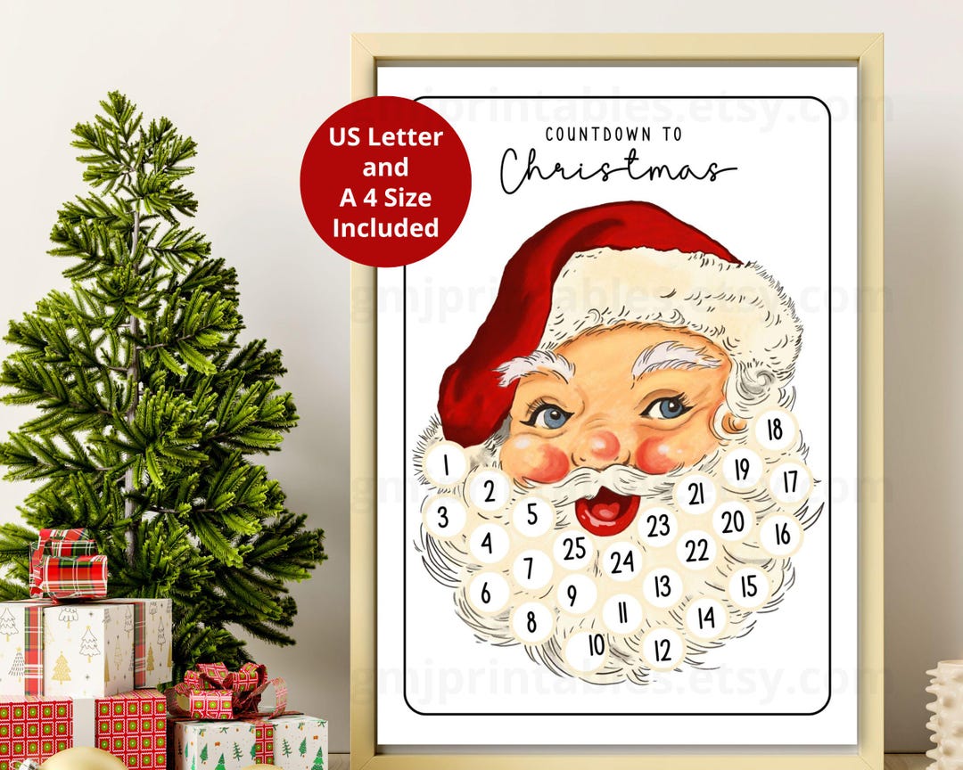 Printable Kids Advent Calendar, Santa Beard Cotton Ball Countdown, DIY ...