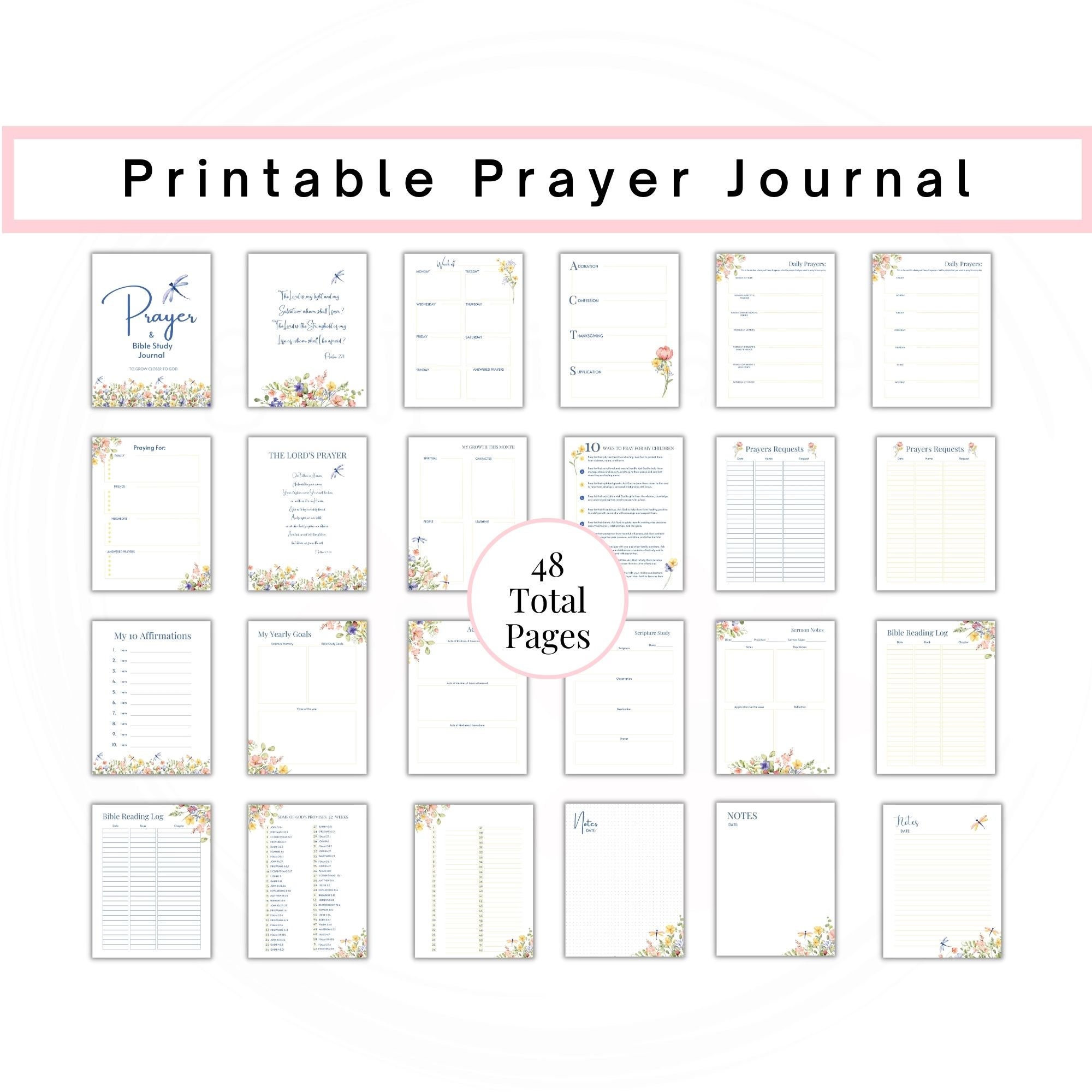 Prayer Journal Printable, Bible Study Notes, Gratitude Journal, Bible ...