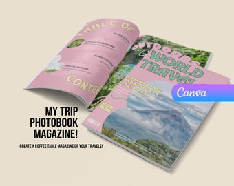 Szablon czasopisma ze zdjęciami podróżniczymi, Canva Digital Download, Magazyn podróżniczy, Księga pamiątkowa, Prezent dla podróżników, Album fotograficzny, Szablon czasopisma cyfrowego