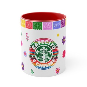 Wielokolorowy kubek do kawy Cafecito y Chisme, 11 uncji