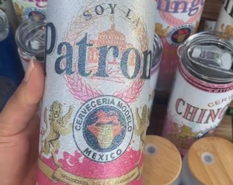 Luxurious Glitter Tumbler - Patrona Modelo with Silver Crown - Stylish Drinkware