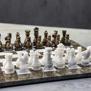 Oceanic and White 30 CM Full Marble Chess Board Game Set Staunton Marble Tournament Two Players Full Chess Table Set Non-Wooden