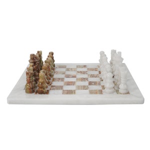 White and Green Onyx 30 CM Full Marble Chess Board Game Set Staunton Marble Tournament Two Players Full Chess Table Set Non-Wooden