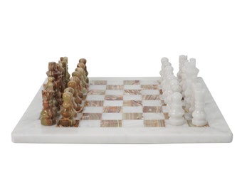 White and Green Onyx 30 CM Full Marble Chess Board Game Set Staunton Marble Tournament Two Players Full Chess Table Set Non-Wooden