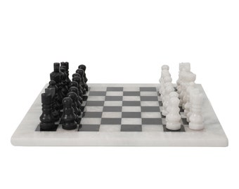 White and Black 30 CM Full Marble Chess Board Game Set Staunton Marble Tournament Two Players Full Chess Table Set Non-Wooden