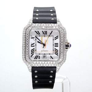 8.35CT VVS Round Moissanite Diamond Men's Wrist Watch, Fancy Silicon Strap Watch For Him, Party Wear Fancy Square Dial Watch, Gift Watch