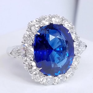 Blue Sapphire Cushion Cut CZ Stone Ring, Halo Wedding Engagement Ring, Proposal Ring For Her, Woman&#39;s Gemstone Ring, Anniversary Gift Ring