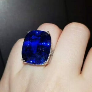 Sapphire Blue Cut CZ Stone Wedding Ring, Women&#39;s Hidden Halo Ring, Gemstone Engagement Ring For Her, 925 Silver Cocktail Party Wear Ring