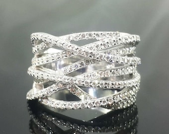 Anillo de boda cruzado, anillo de oro blanco con forma de cruz, anillo de San Valentín para novia, anillo de compromiso con moissanita redonda y diamante.