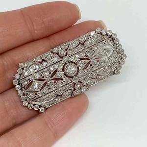 Art Deco Victorian Brooch, Round Cut Moissanite Diamond Brooch, Vintage Style Wedding Brooch, Antique Retro Brooch, 925 Silver & Gold Brooch